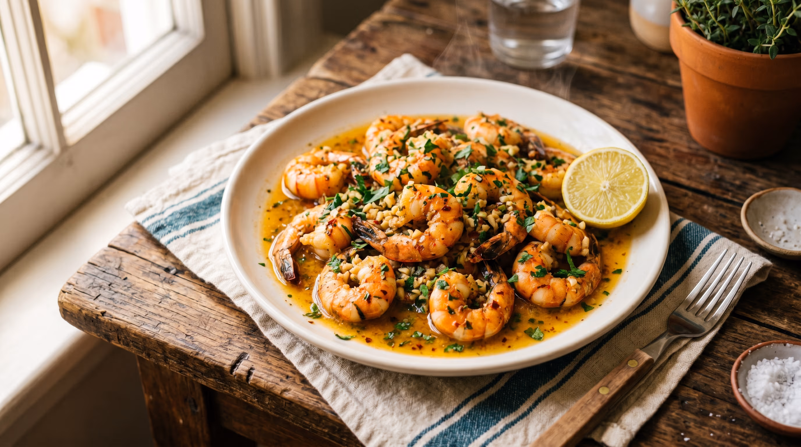 Plato de camarones al ajillo del restaurante de Hotel Malibu